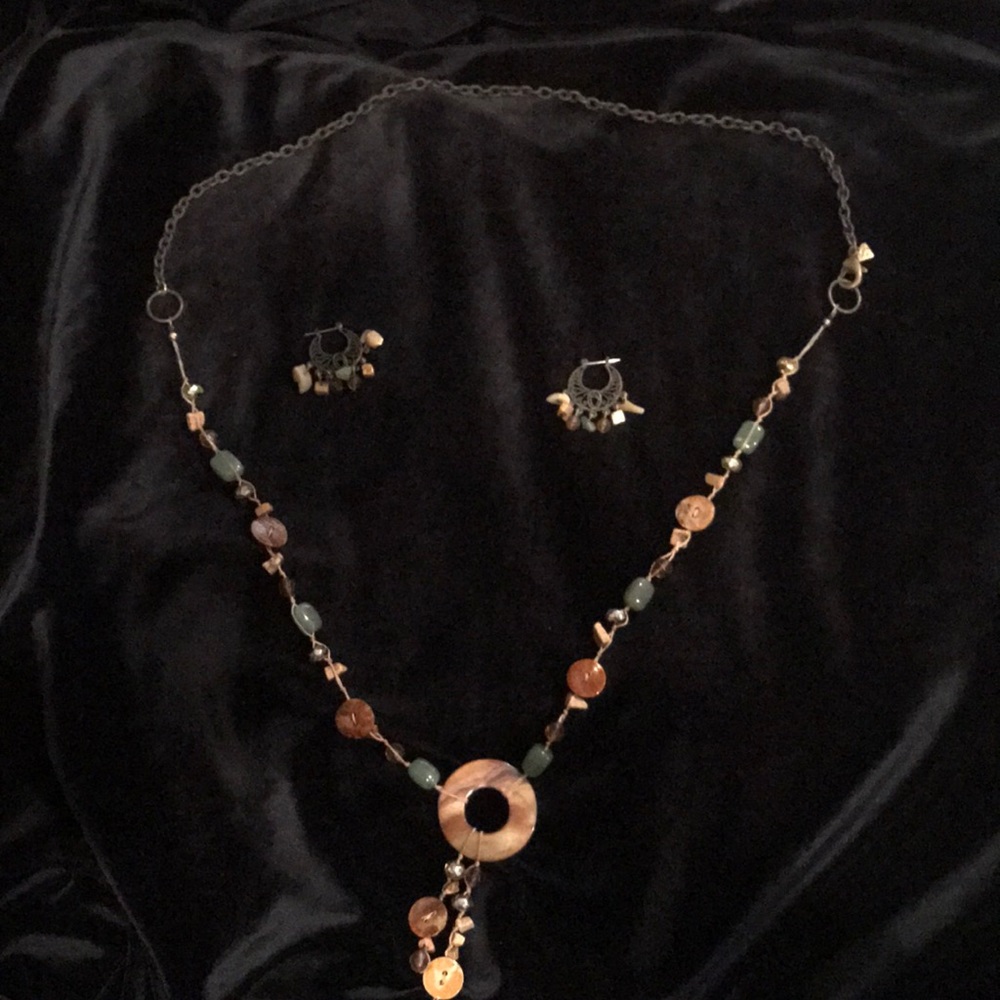 Adjustable, long, beaded, Vintage Cookie Lee necklace and earrings